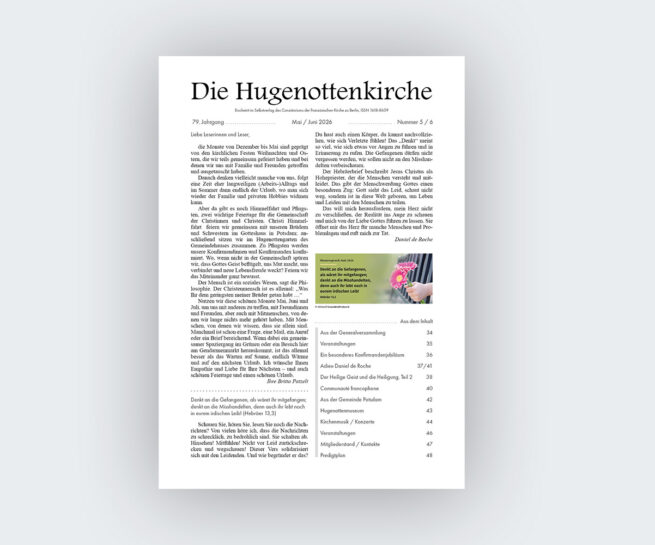 Die Hugenottenkirche - Gemeindezeitung der Französischen Kirche zu Berlin - Ausgabe Mai Juni 2026
