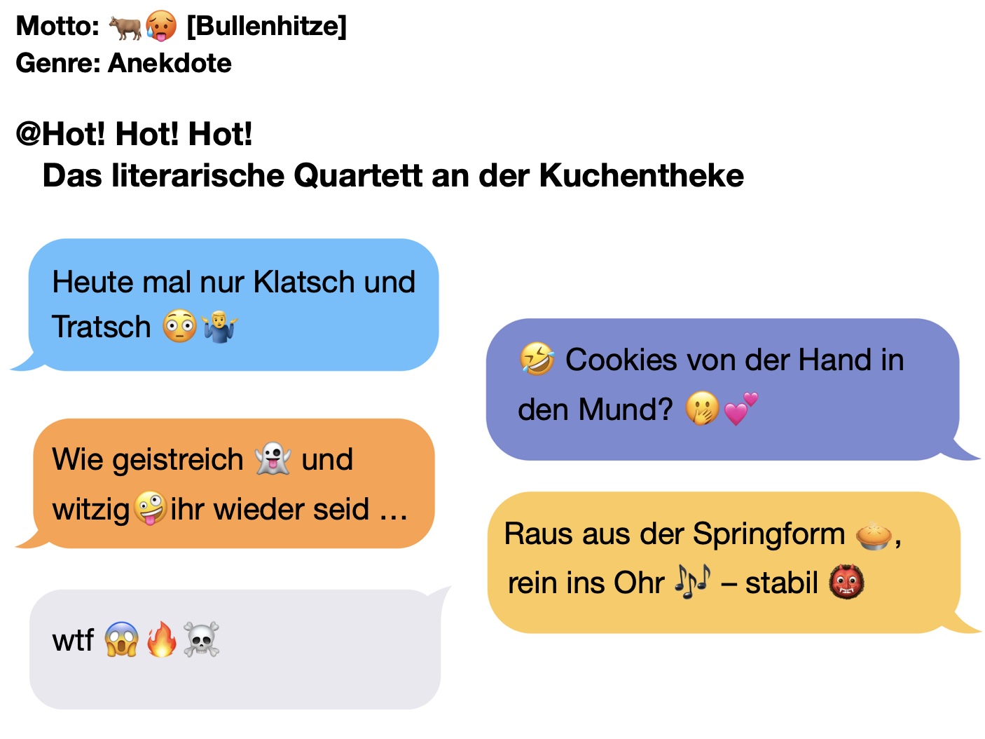 Screenshot Darstellung eines fiktiven und ironischen Chats zur Ausschreibung des Literaturpreises Nordost.